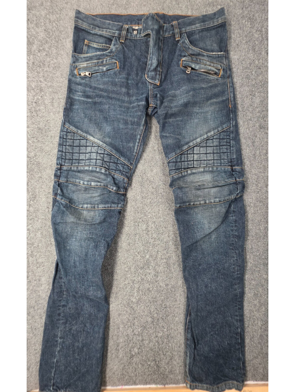 Balmain FW12 Heavy Quilted Biker Jeans 34x34 Made Japan Lampo Moto Denim Rare